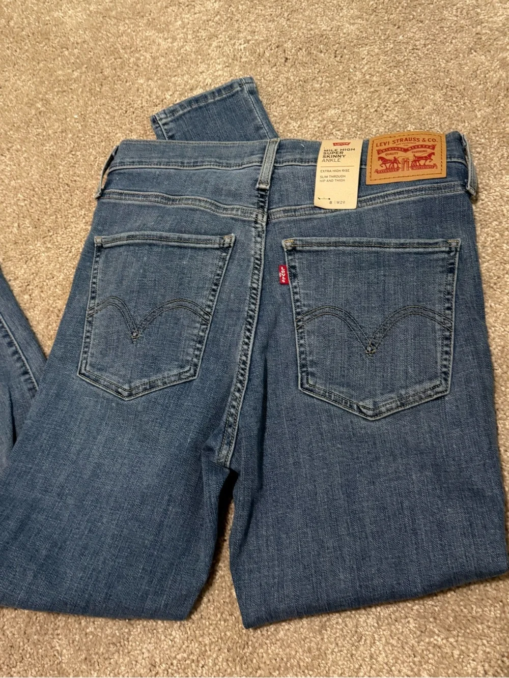Levi's 29 Stretchy Blue Mile High Super Skinny Ankle Jeans Distressed - Picture 5 of 6